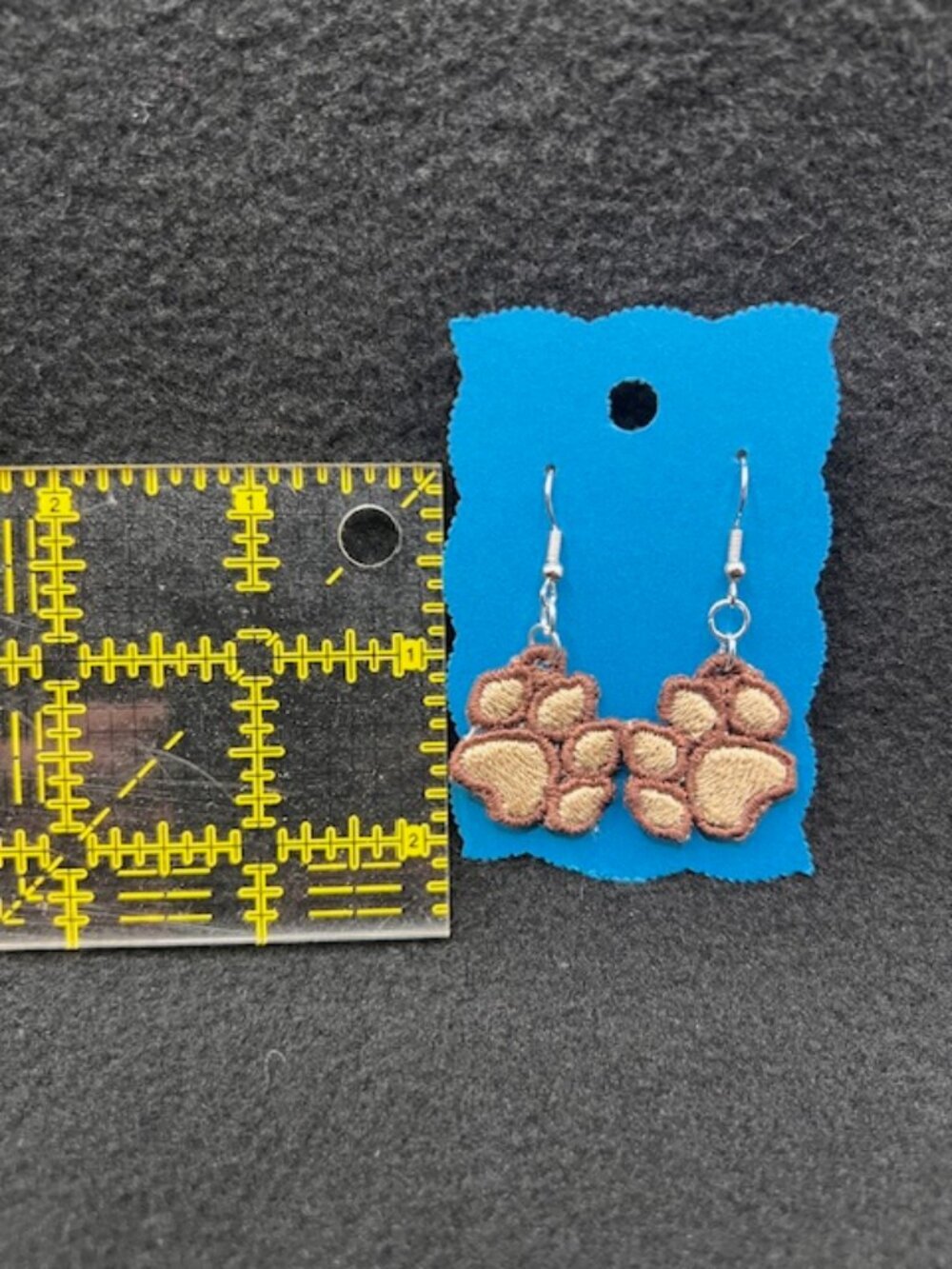 Homemade Brown & Tan Paw Print Lace Earrings - Picture 8 of 8